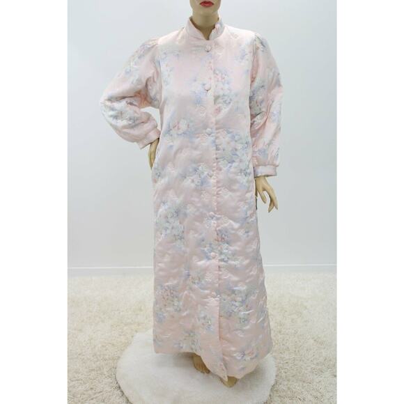 Vintage Christian Dior Housecoat Medium Quilted Long Pink Floral New Old Stock